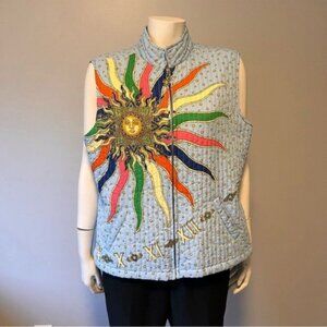 Vintage Tabi Unique Sun and Clock Print light Padded Sleeveless Jacket Size XL